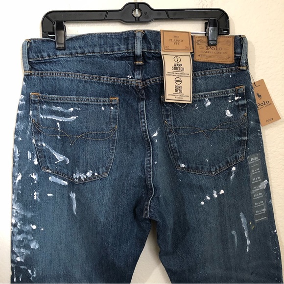 POLO RALPH LAUREN Mens 32x30 The Classic Fit Jeans Whiskered Paint Splash NWT - Picture 10 of 15